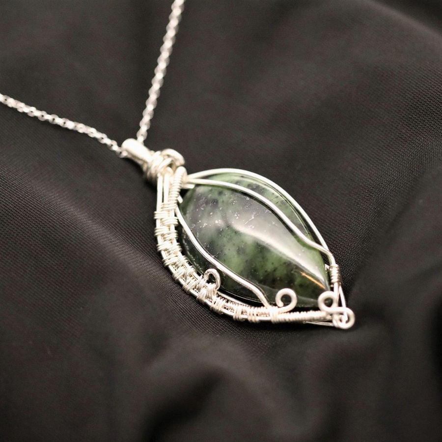 Deep Green Nephrite Jade Pendant Necklace