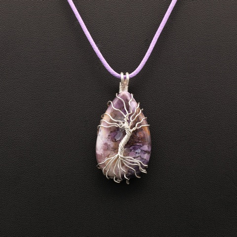 Purple Tiffany Teardrop Wrapped Necklace